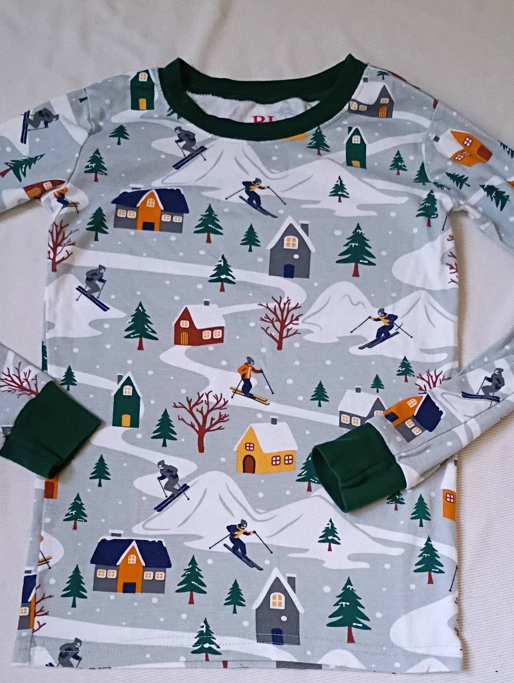 Place Kids Holiday Winter Pajama Top with Green Trim